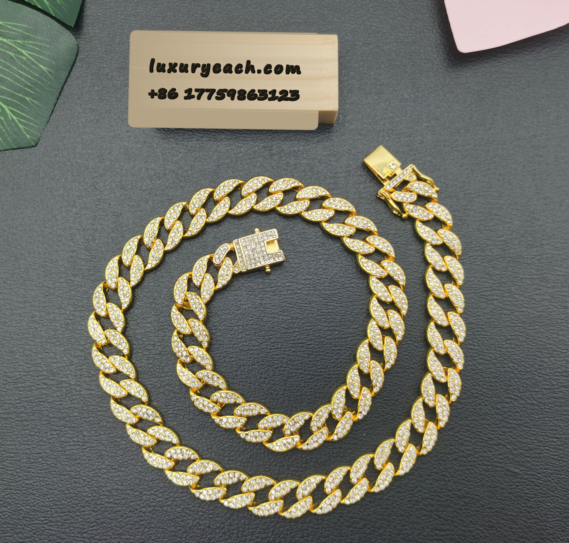 15MM Cuban Link Chain Diamond Iced Out Cuban Chain Hip Pop Cuban Link Necklace