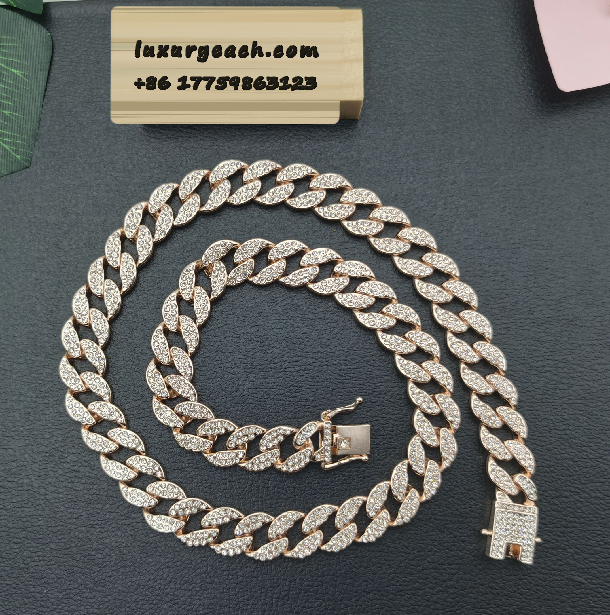 15MM Cuban Link Chain Diamond Iced Out Cuban Chain Hip Pop Cuban Link Necklace