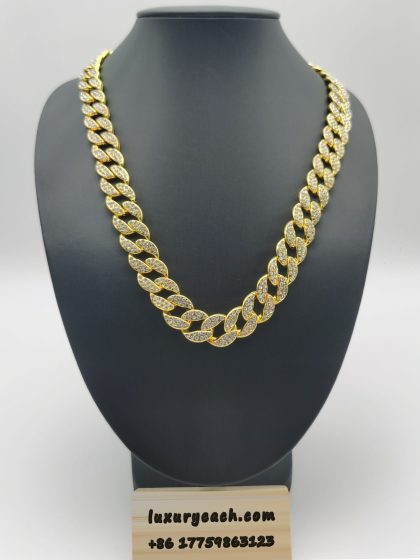 15MM Cuban Link Chain Diamond Iced Out Cuban Chain Hip Pop Cuban Link Necklace