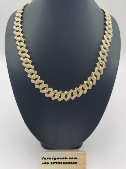 16MM Cuban Chain Hip Hop Iced Out Cuban Link Cz Prong Gold Cuban Link Necklace