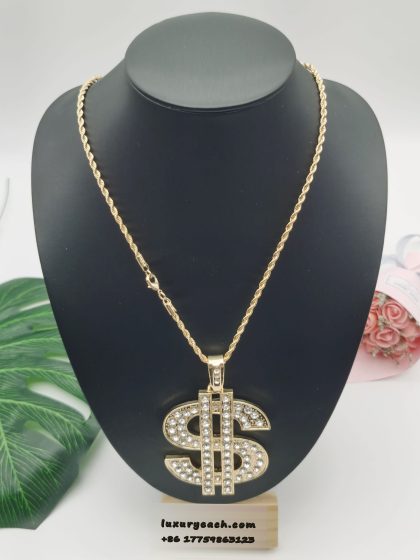 Rock Punk Gold Plated Cuban Link Chain Full Diamond Dollar Hip Hop Pendant Jewelry