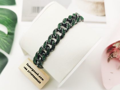 12mm Round Emerald Inlaid Rhinoceros Cuban Chain Hip-hop Hipster Cuban Link Bracelet
