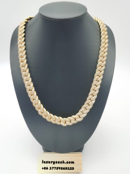 14MM Cuban Chain 3A Zircon Micro-inlaid Cuban Link Chain Hip Hop Cuban Link Necklace