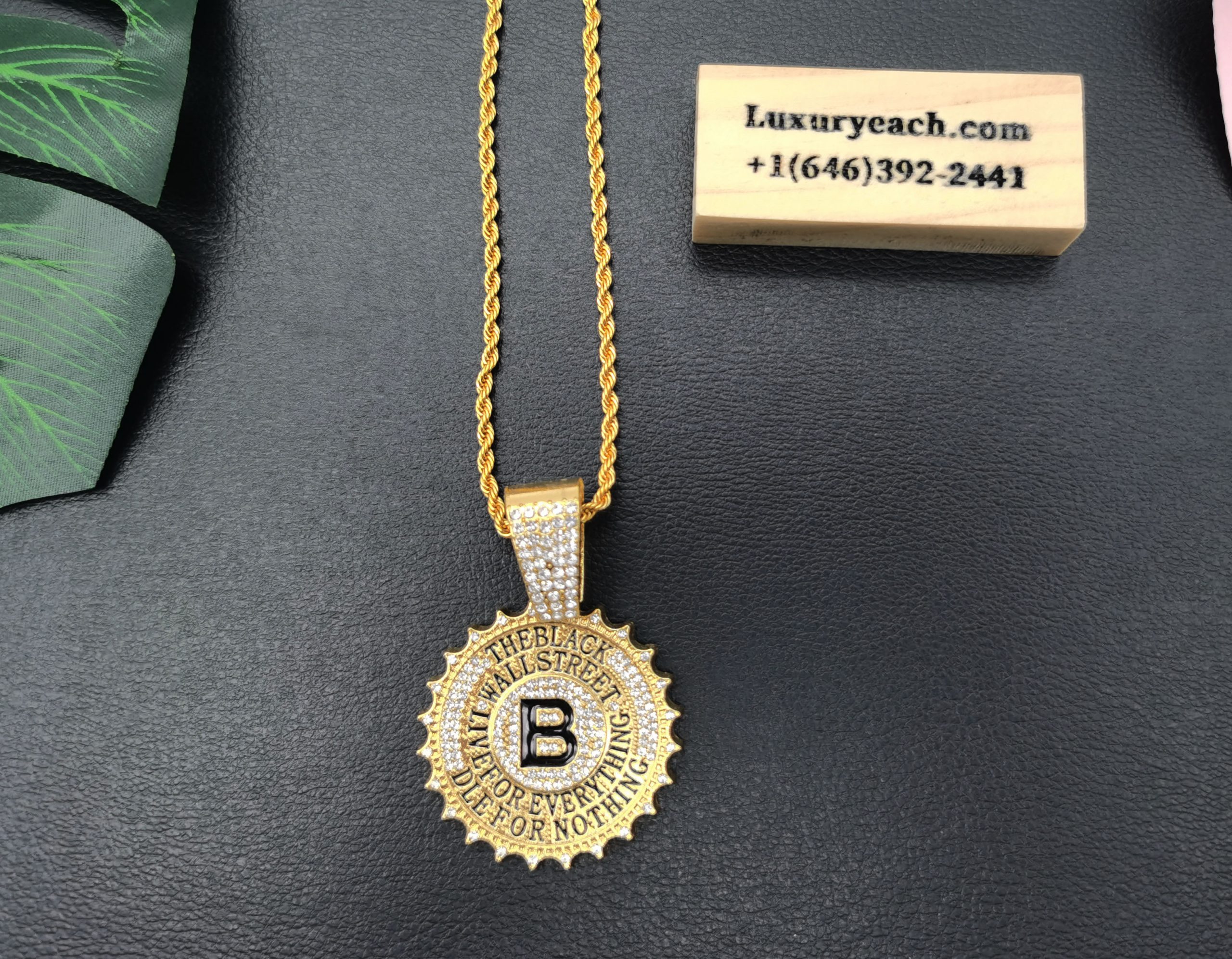 Full diamond B-line Round Brand Cuban Link Chain Hip Hop Personality Cuban Link Pendant