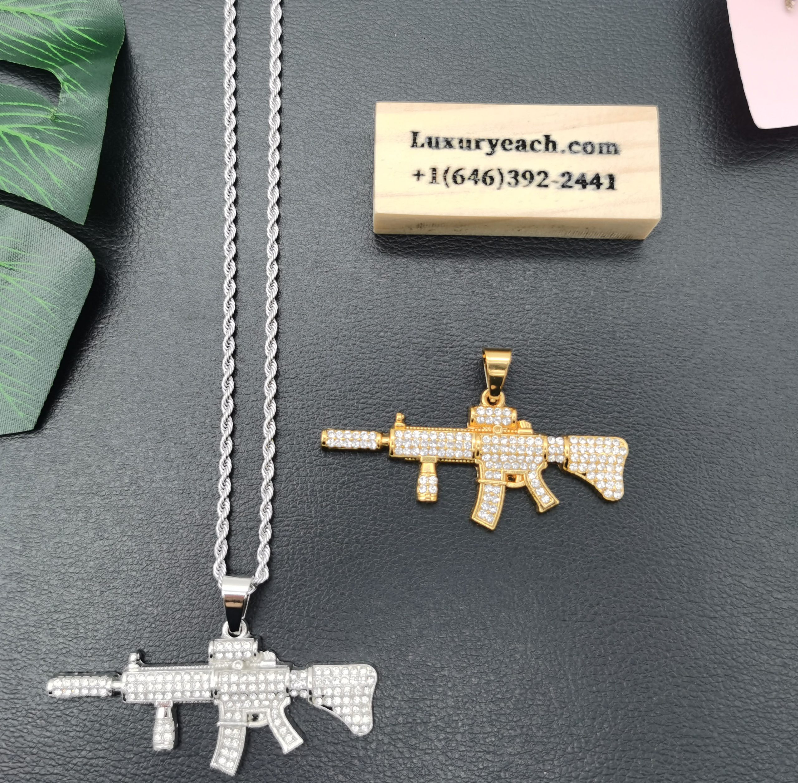 Hip Hop Creative Accessories Diamond-encrusted Ak47 Submachine Gun Cuban Link Pendant