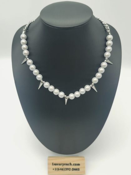 Hip Hop Punk Style Rivet Reflective Pearl Splicing Cuban Chain Couple Niche High Sense Cuban Link Necklace
