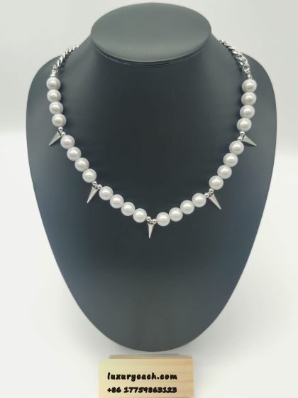 Hip Hop Punk Style Rivet Reflective Pearl Splicing Cuban Chain Couple Niche High Sense Cuban Link Necklace