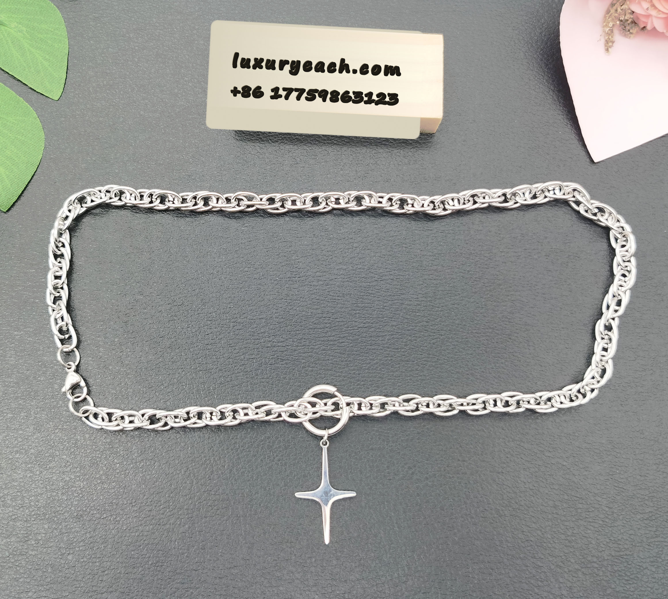 Hip Hop Titanium Steel Cuban Chain Cross Star Pendant Collarbone Cuban Link Couple Street Cuban Link Necklace