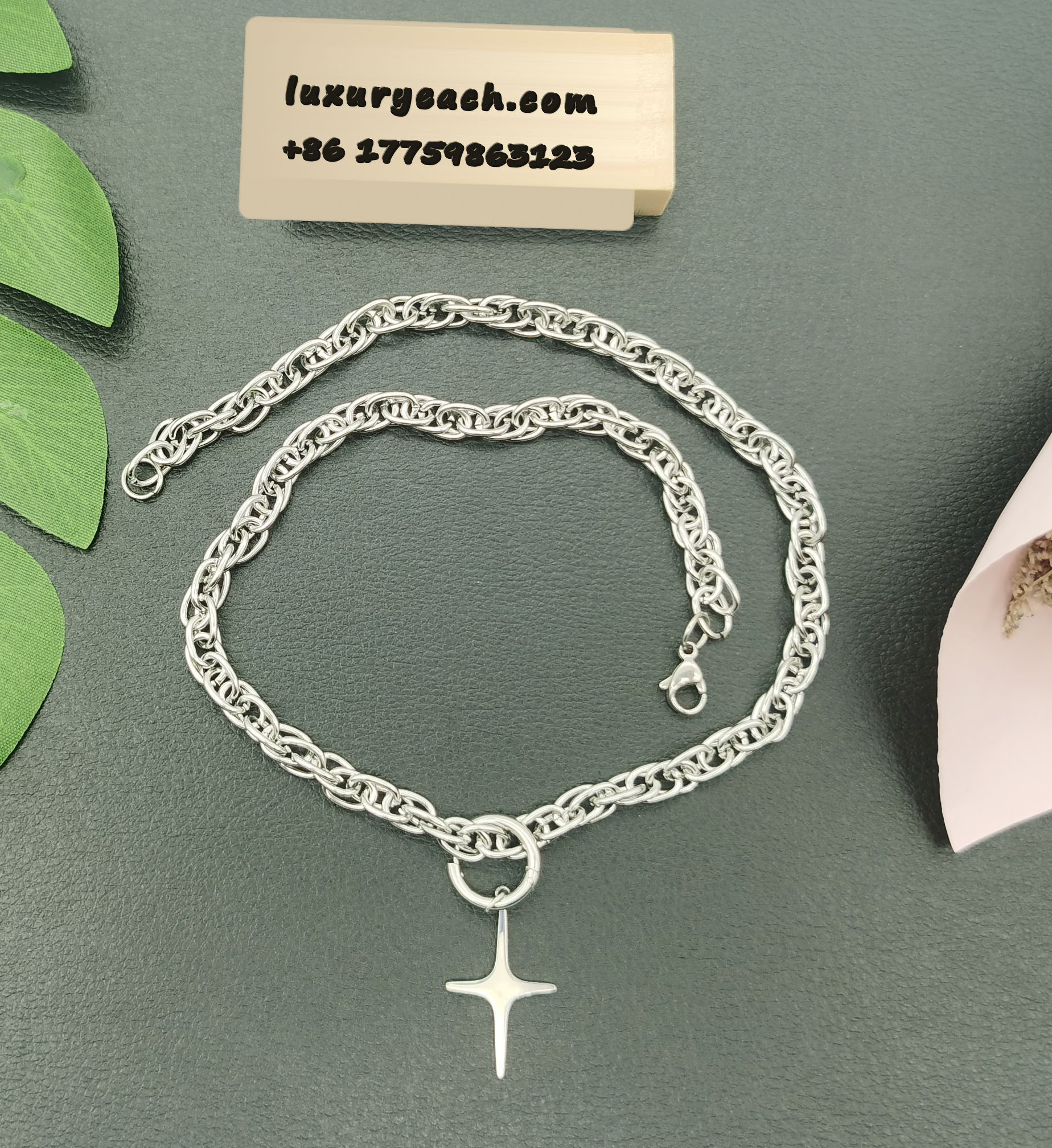 Hip Hop Titanium Steel Cuban Chain Cross Star Pendant Collarbone Cuban Link Couple Street Cuban Link Necklace