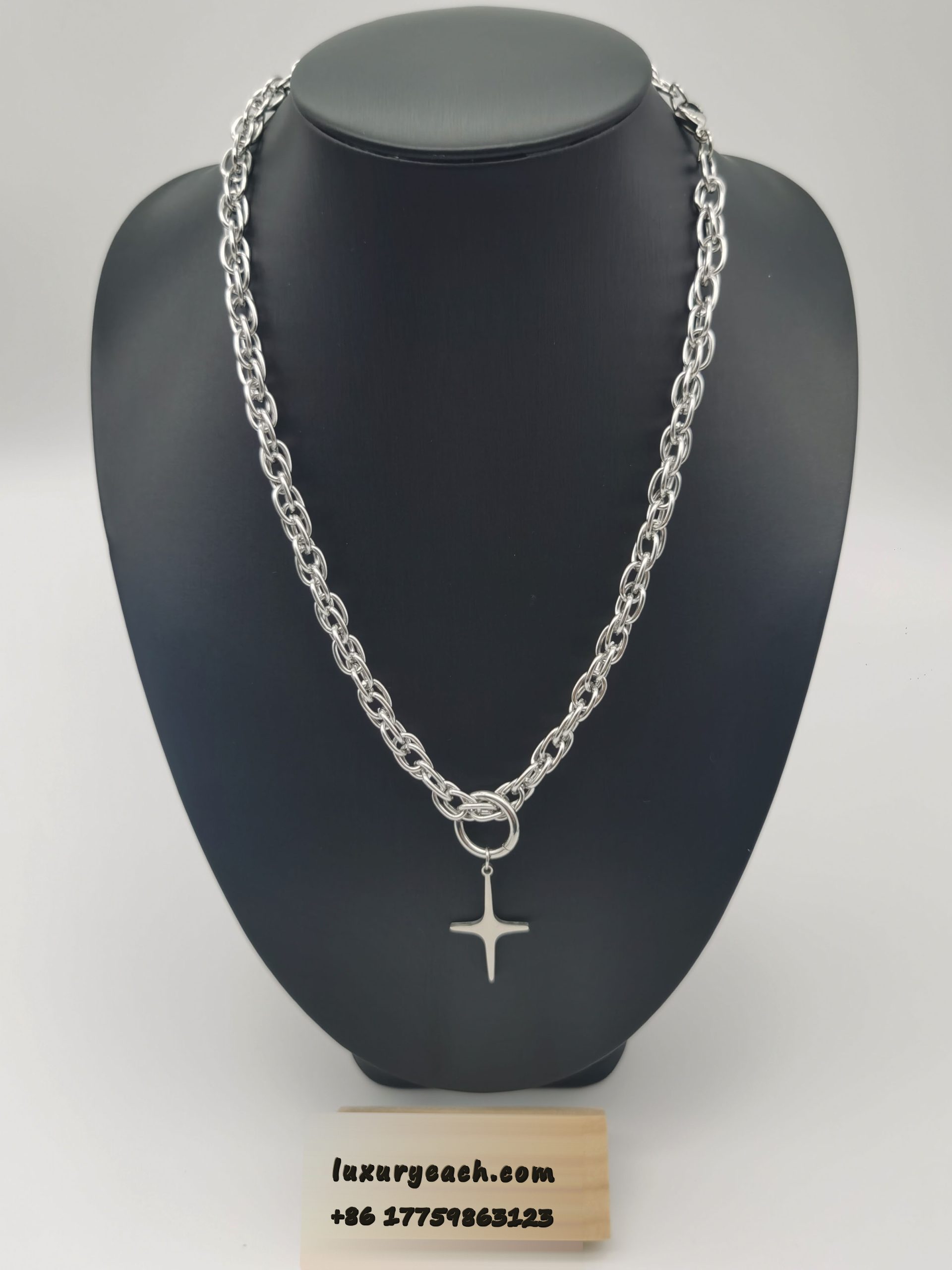 Hip Hop Titanium Steel Cuban Chain Cross Star Pendant Collarbone Cuban Link Couple Street Cuban Link Necklace