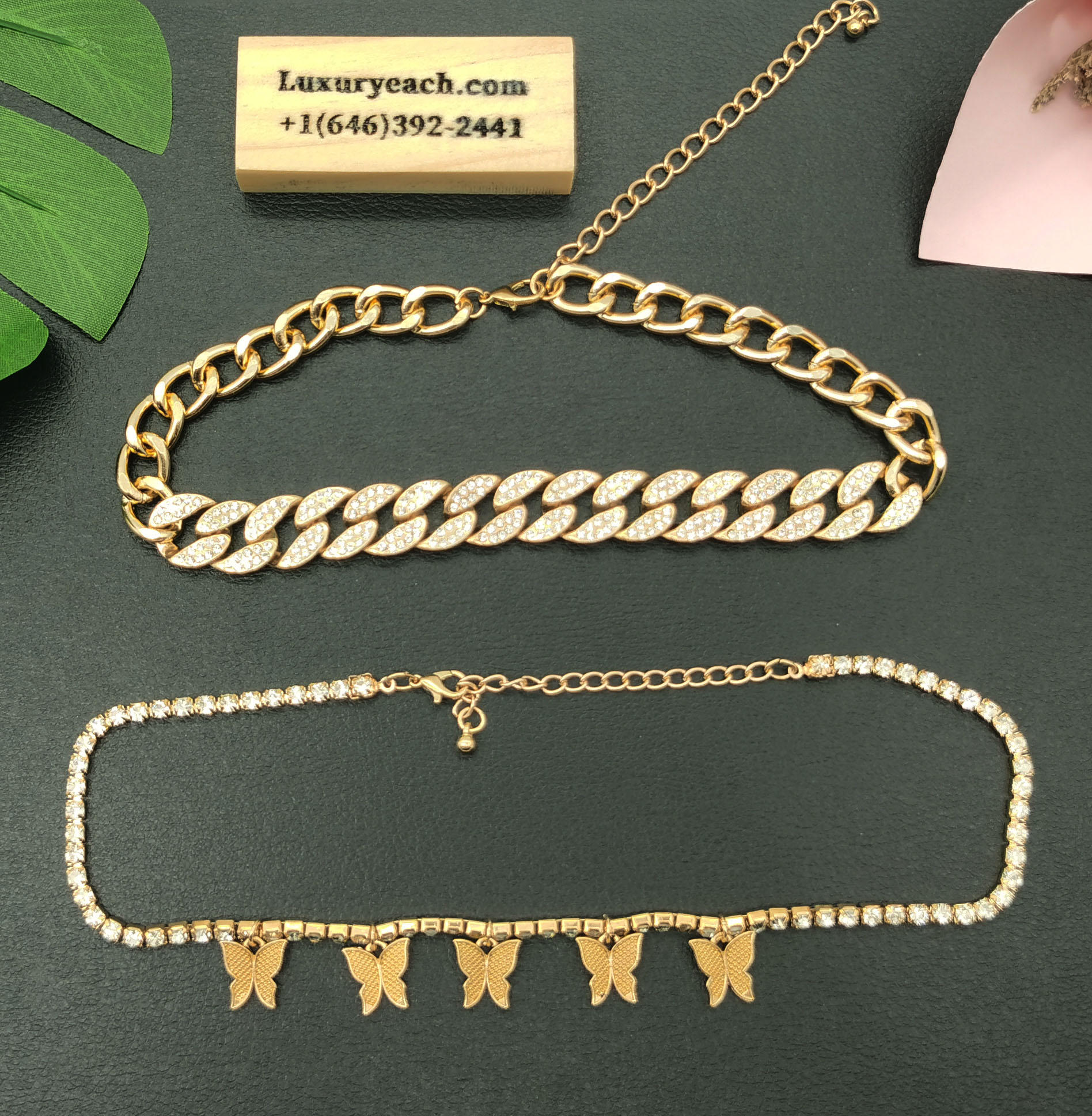 Punk Hip Hop Full of Diamond Cuban Chain Tmperament Simple Butterfly Womens Cuban Link Necklace